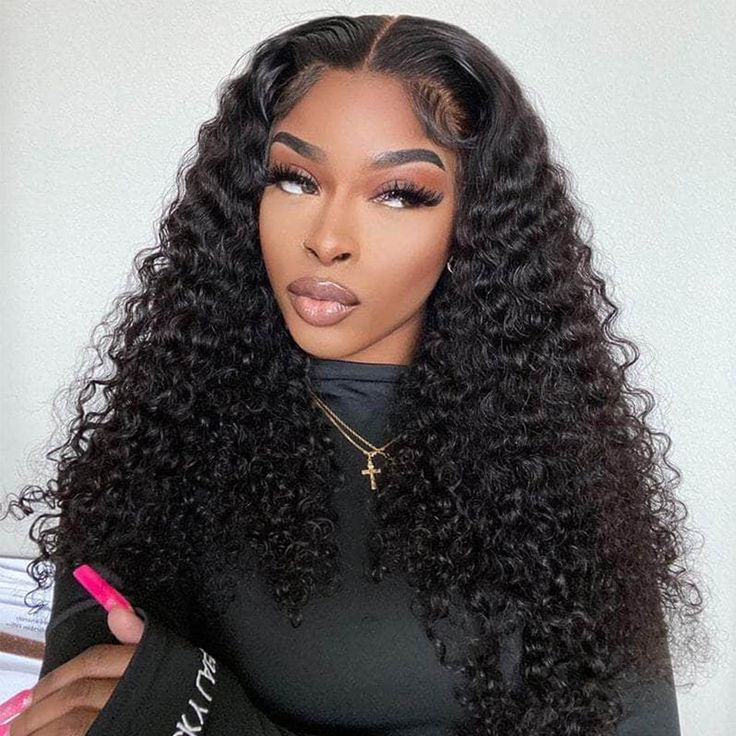 Arabella 5x5 Lace Closure Deep Wave Wig Realistic Hairline Natural Black 100% human hair wig