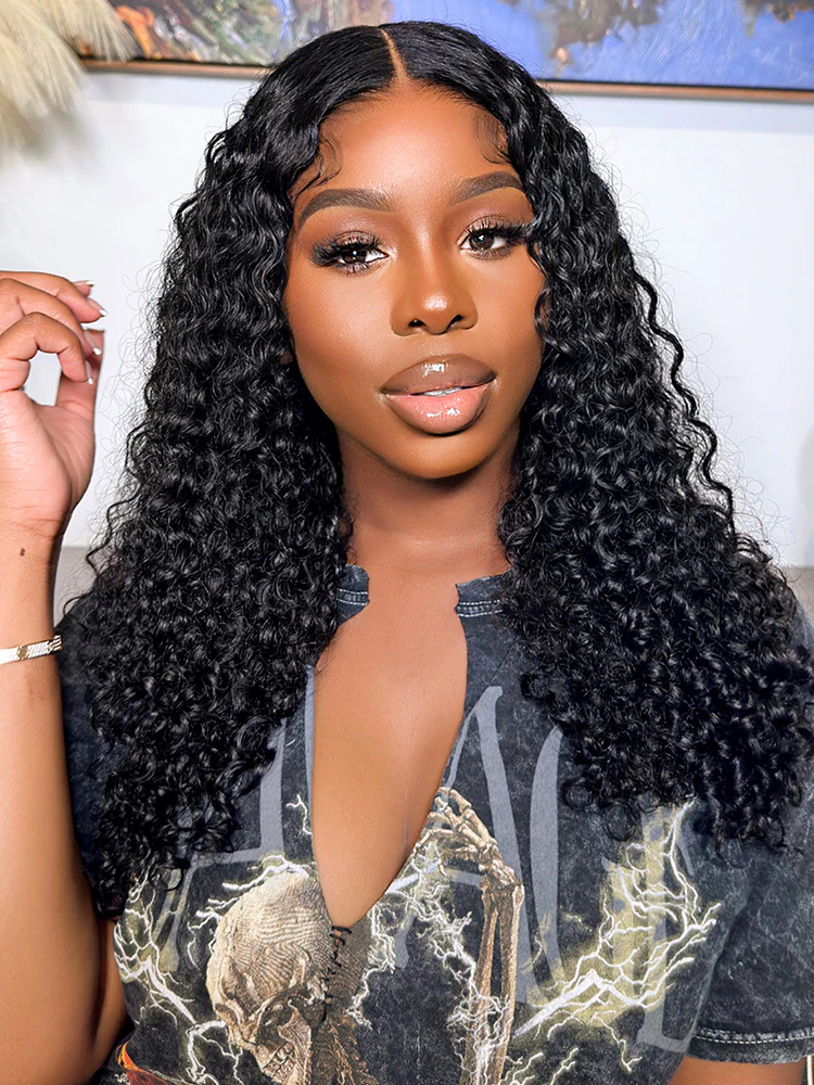 【Flash Sale】Glueless 4x4 Deep Wave Lace Wig Natural Black - Luxurious Curly Human Hair Wigs