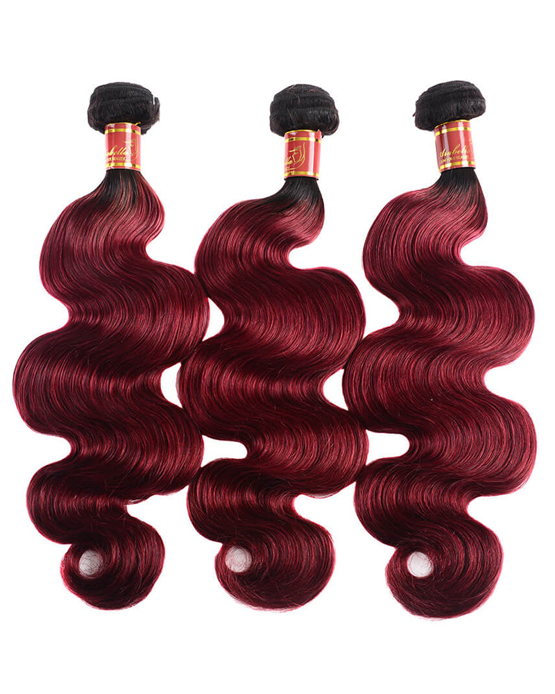 {12A 3Pcs} Ombre T1b/99J Body Wave 3 Bundles/pack Human Hair