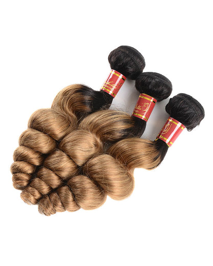 {12A 3Pcs} Virgin Ombre Brazilian T1b/27 Loose Wave 3 Bundles/pack Human Virgin Hair Extensions