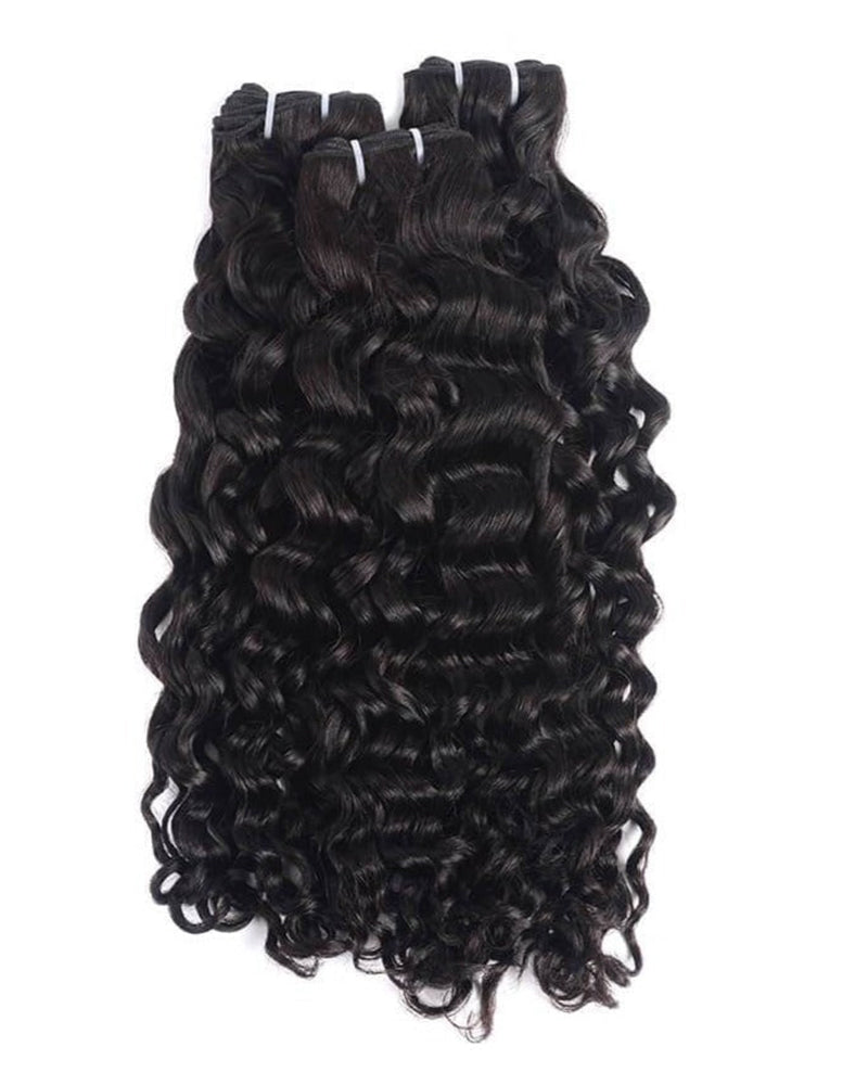 {15A 3Pcs}Water Wave Double Drawn Full End Unprocessed Hair Natural Black 3 Bundles/pack