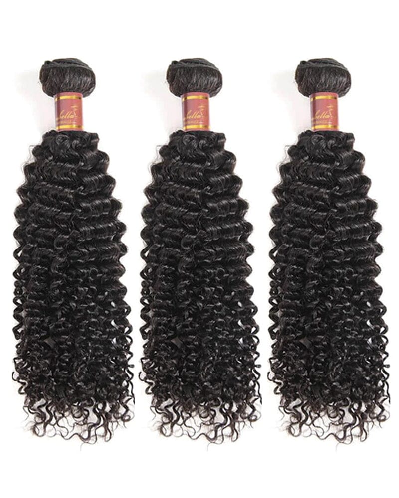 {12A 3Pcs} Jerry Curly 3 Bundles Human Hair Weft Natural Color Unprocessed Virgin Hair Weave Arabella Hair 