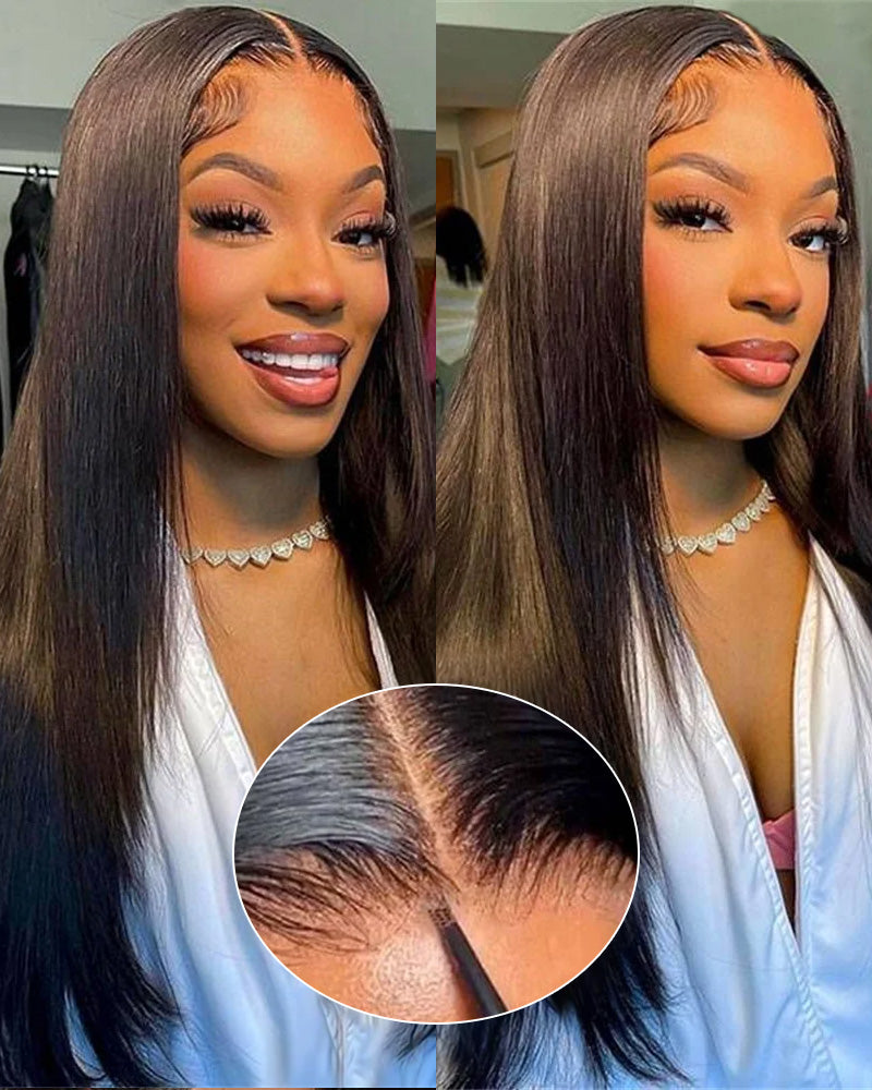 5x5 Pre-Cut Lace Closure Glueless Easy-Wear Wigs Straight Pre-Bleached Knots Natural Black Human Hair