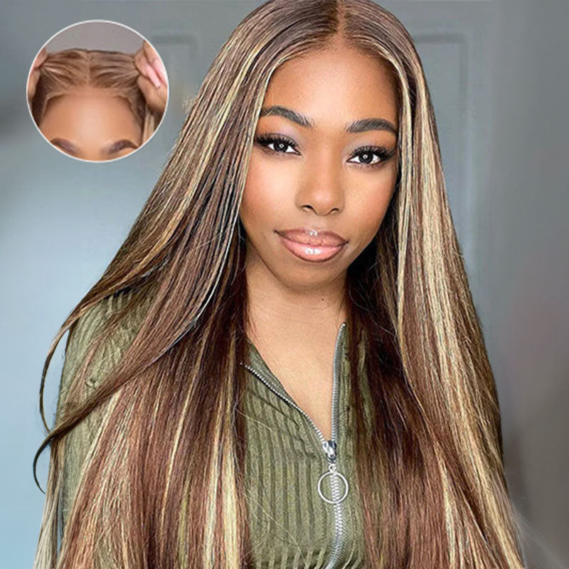 【30&quot; Super Sale】Minimalist Color Series Glueless 13x4 Lace Front Pre-Bleached Knots Blonde and Brown Highlight Colored Body Wave/Straight Human Hair Wig