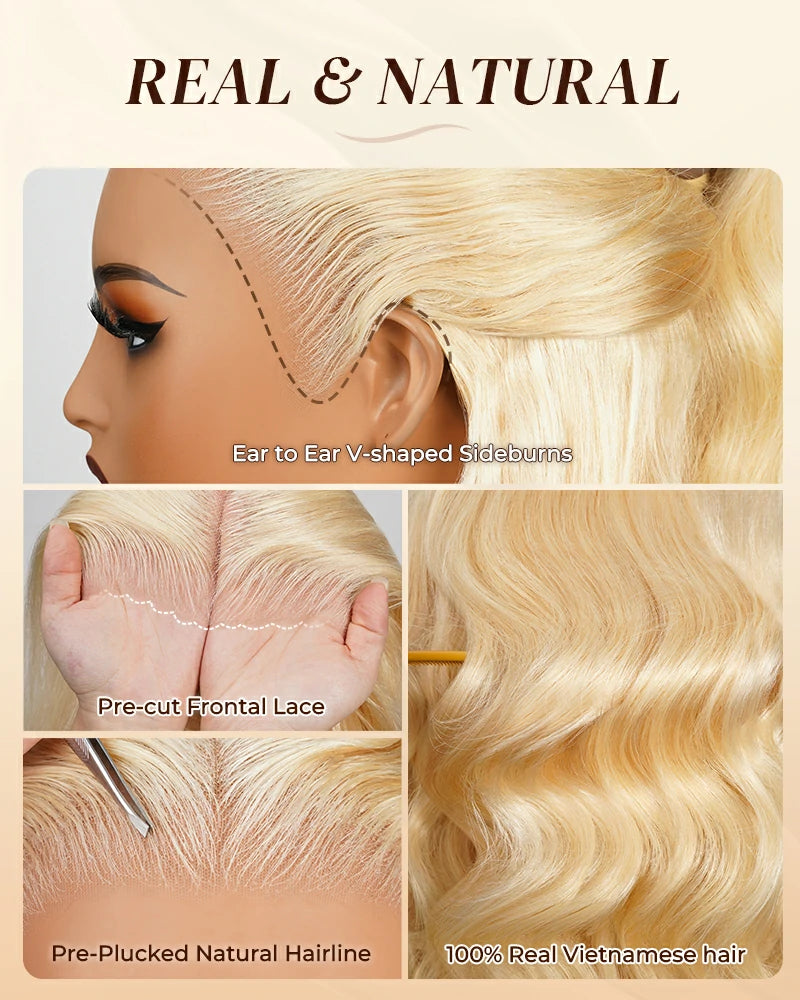 Arabella 13x6 Three-Go™ Glueless Blonde Highlight Loose Body Wave/Silky Straight Wig With Drawstring For Beginner