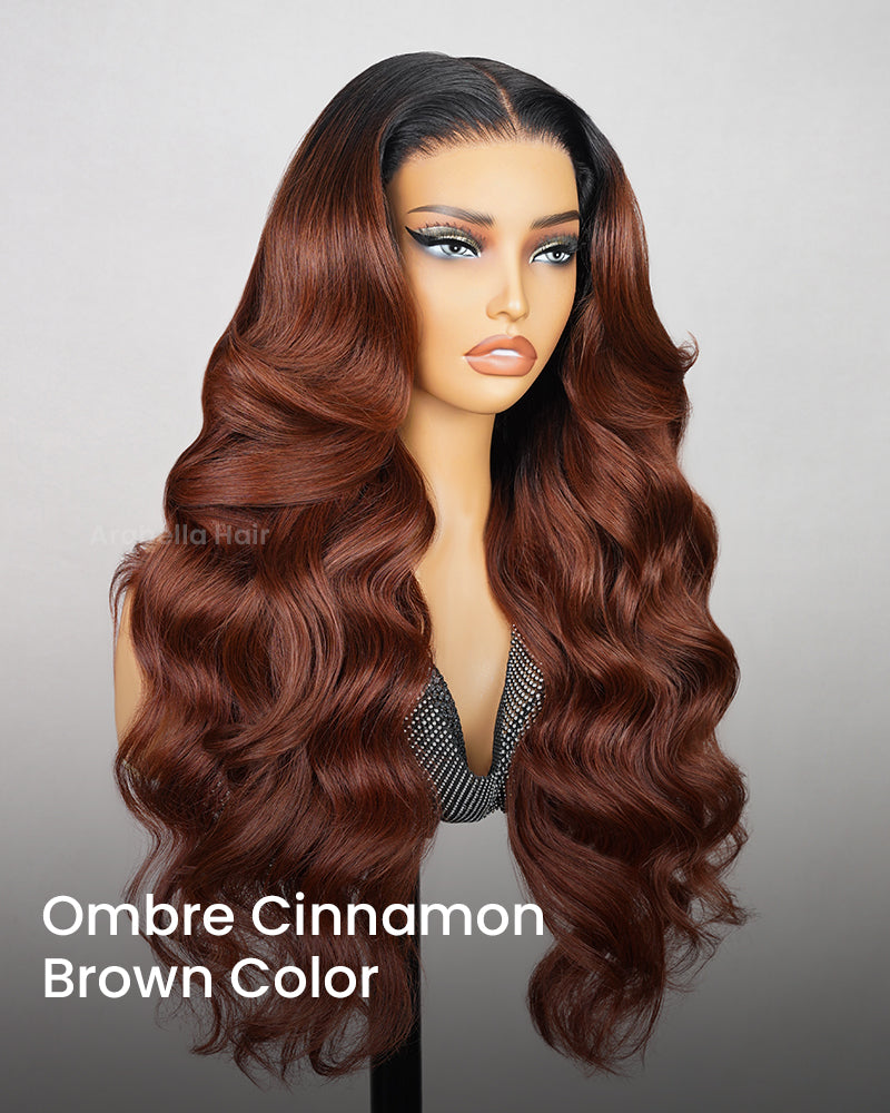 Pre-Cut 6x5 Lace Ombre Cinnamon Brown Colored Loose Body Wave Glueless Human Hair Wig