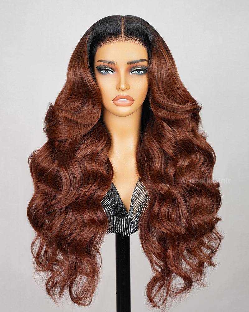 Pre-Cut 6x5 Lace Ombre Cinnamon Brown Colored Loose Body Wave Glueless Human Hair Wig