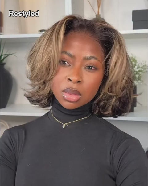 Arabella 13x6 Three-Go™ 280% High Density Glueless Old Money Bob Loose Body Wave Bob Wig Pre-cut Lace Ombre Platinum Blonde Balayage Highlights