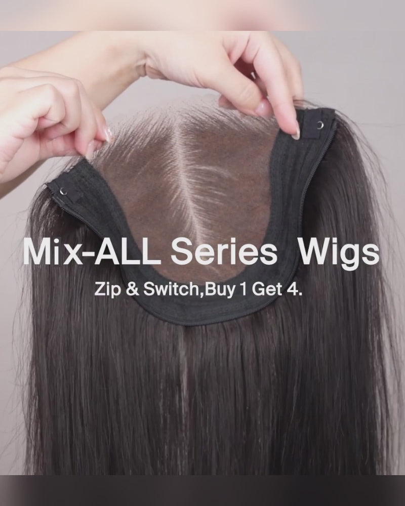 ZIP&amp;Mix-All Wigs | Straight Natural Black Glueless 6x5 Pre-Cut Lace Wig With Optional Replaceable Tops