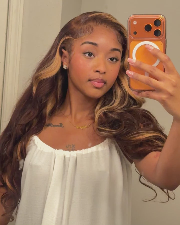 Arabella 13x6 Three-Go™ Chocolate Brown Skunk Stripe Glueless Wig Body Wave With Drawstring 100% Human Hair Wig