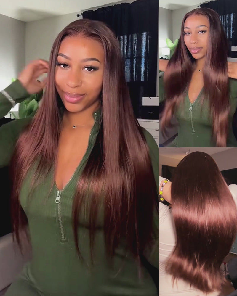 【Extra Long Wigs Sale】Arabella 13x6 Three-Go™ Chocolate Brown Glueless Wig Silky Straight With Drawstring 100% Human Hair Wig