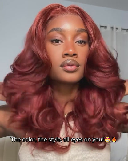 Arabella 13x4/6x5 Lace Glueless Reddish Brown Body Wave Wig Invisible Knots Realistic Hairline