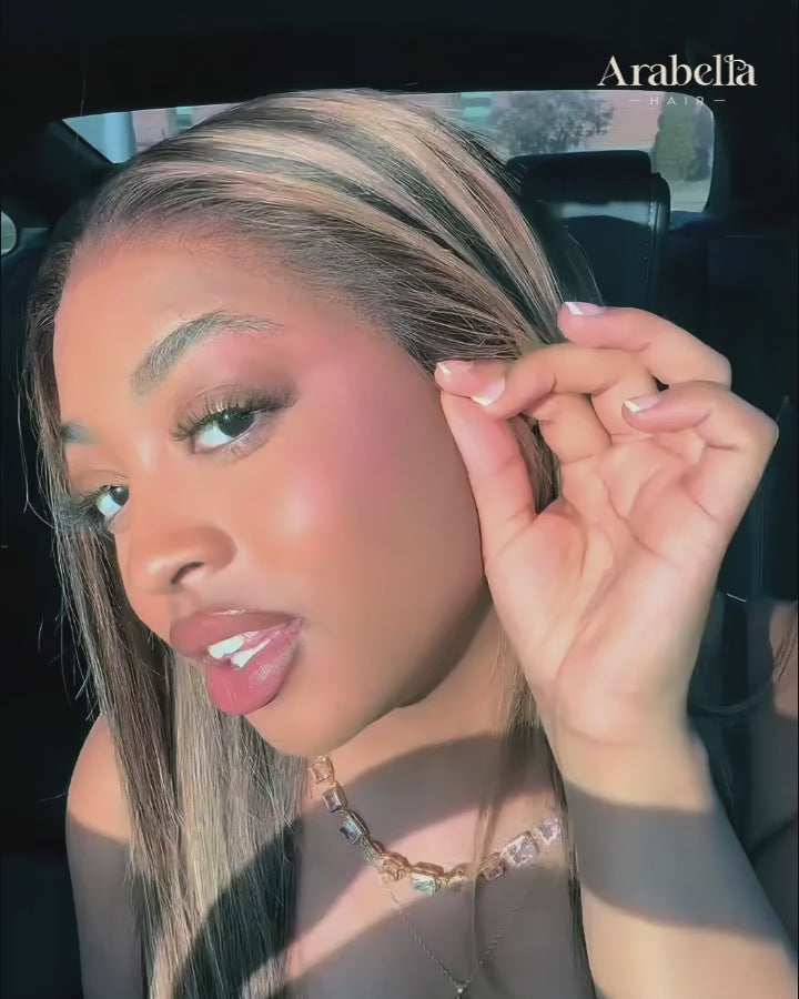 13x6 lace wig glueless silky straight honey blonde highlight on brown human hair