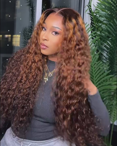 Arabella 13x6 Three-Go™ Glueless Wig Dark Brown Highlights Burmese Curly With Drawstring