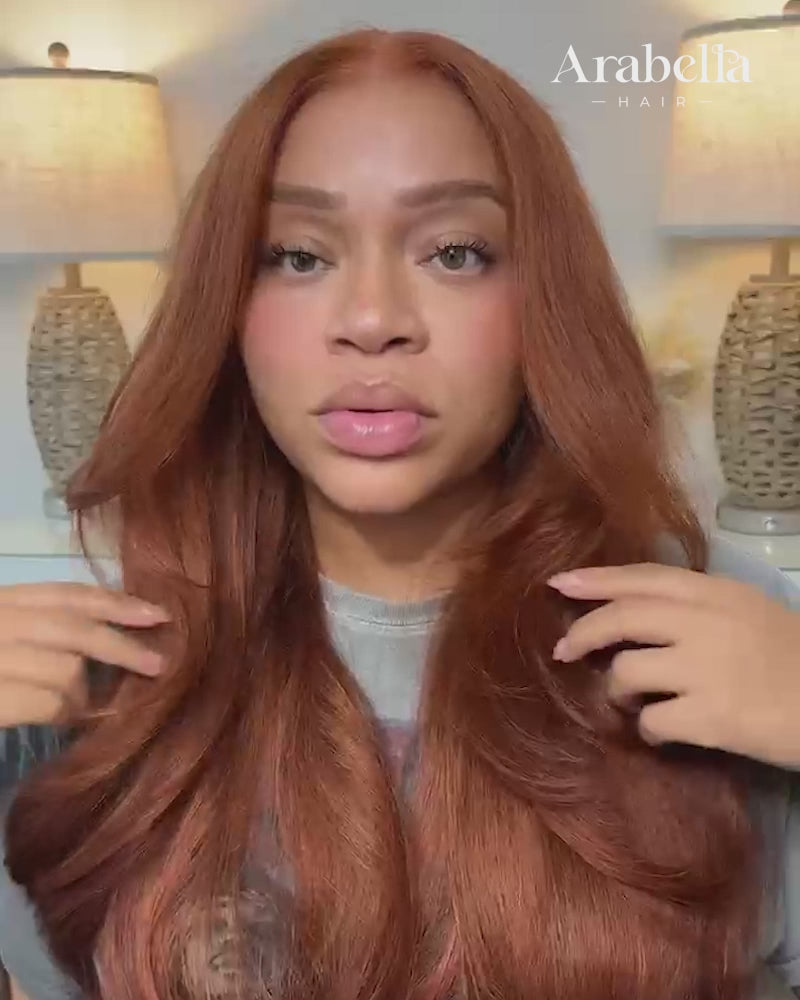 【Extra Long Wigs Sale】Arabella 13x6 Three-Go™ Dark Copper Ginger Glueless Wig Loose Body Wave With Drawstring 100% Human Hair Wig