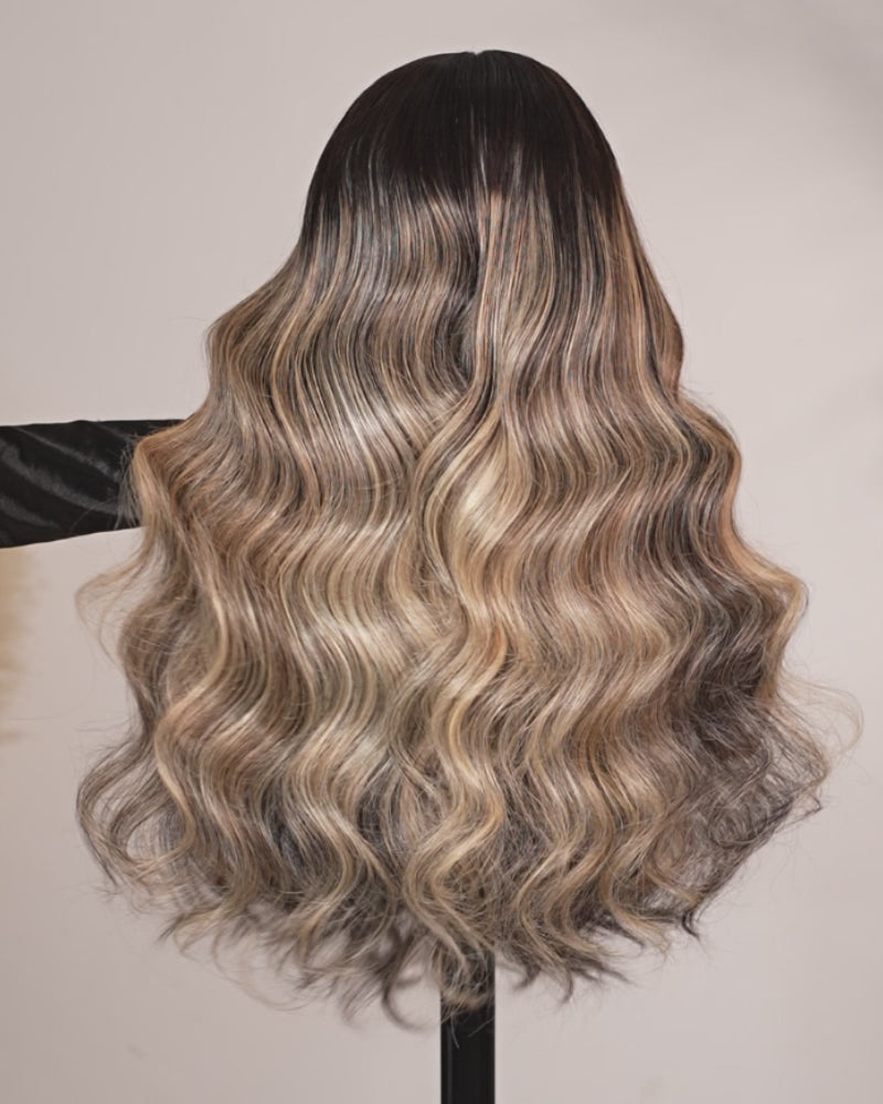 Ombre Platinum Blonde Balayage Highlights Color Loose Body Wave Pre-Cut 6x5 Glueless Lace Human Hair Wigs