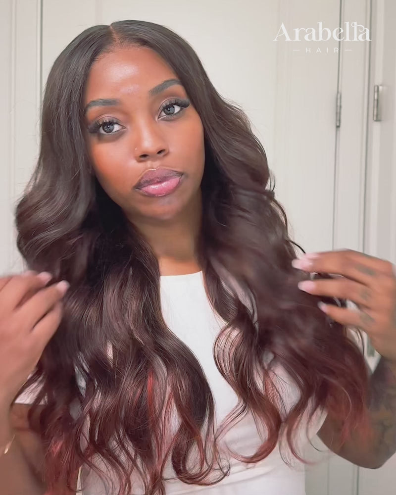 Arabella 13x6 Three-Go™ Burgundy Brown Ombre Glueless Wig Loose Body Wave With Drawstring 100% Human Hair Wig