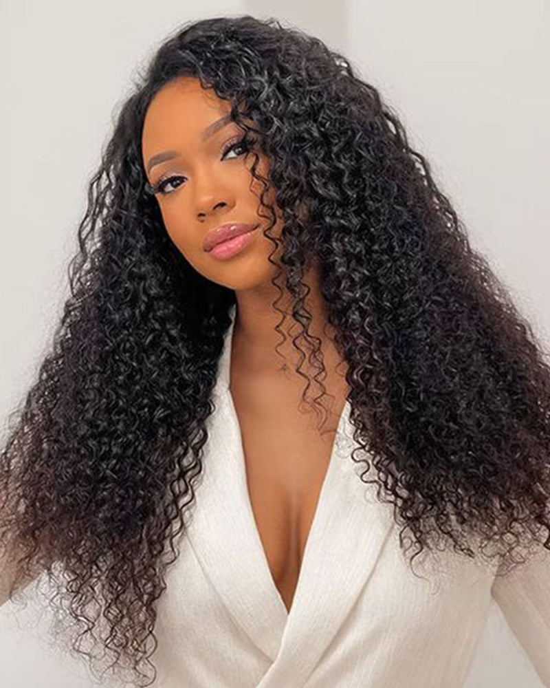 3 In 1 Half Wig Special Kinky Curl Upgrade With Drawstring Cap No Glue Needed Human Hair Wigs