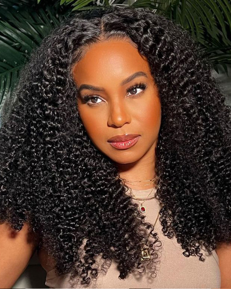 3 In 1 Half Wig Special Kinky Curl Upgrade With Drawstring Cap No Glue Needed Human Hair Wigs