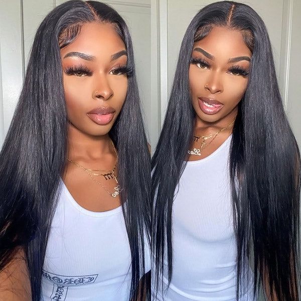 4x4 Lace Closure Glueless Straight Wig Natural Black Human Hair Wigs