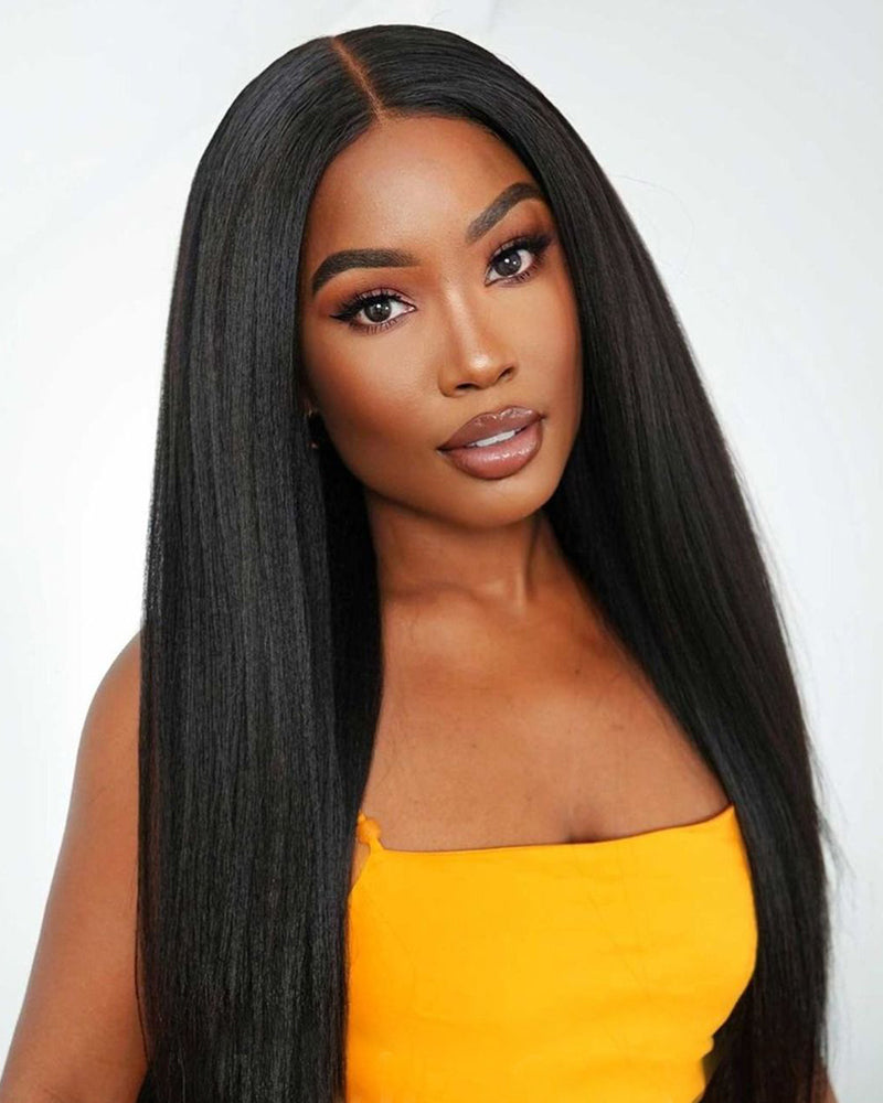 3 In 1 Half Wig Yaki Straight Easy-Wear No Glue Needed Upgrade With Drawstring Cap Human Hair Wigs