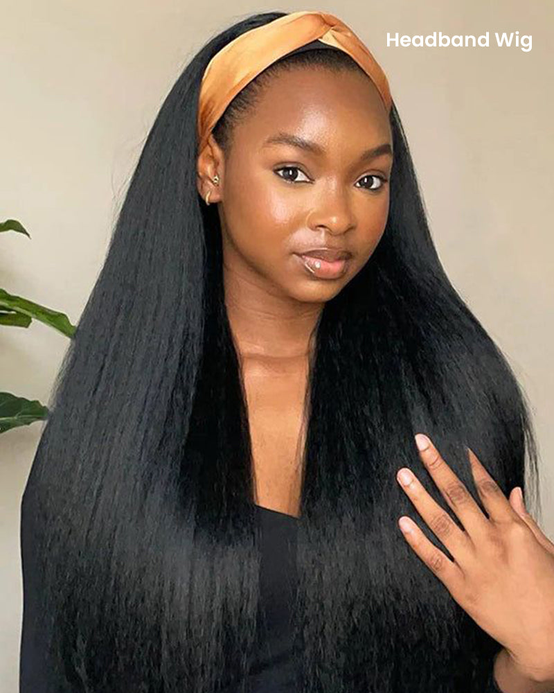 3 In 1 Half Wig Yaki Straight Easy-Wear No Glue Needed Upgrade With Drawstring Cap Human Hair Wigs