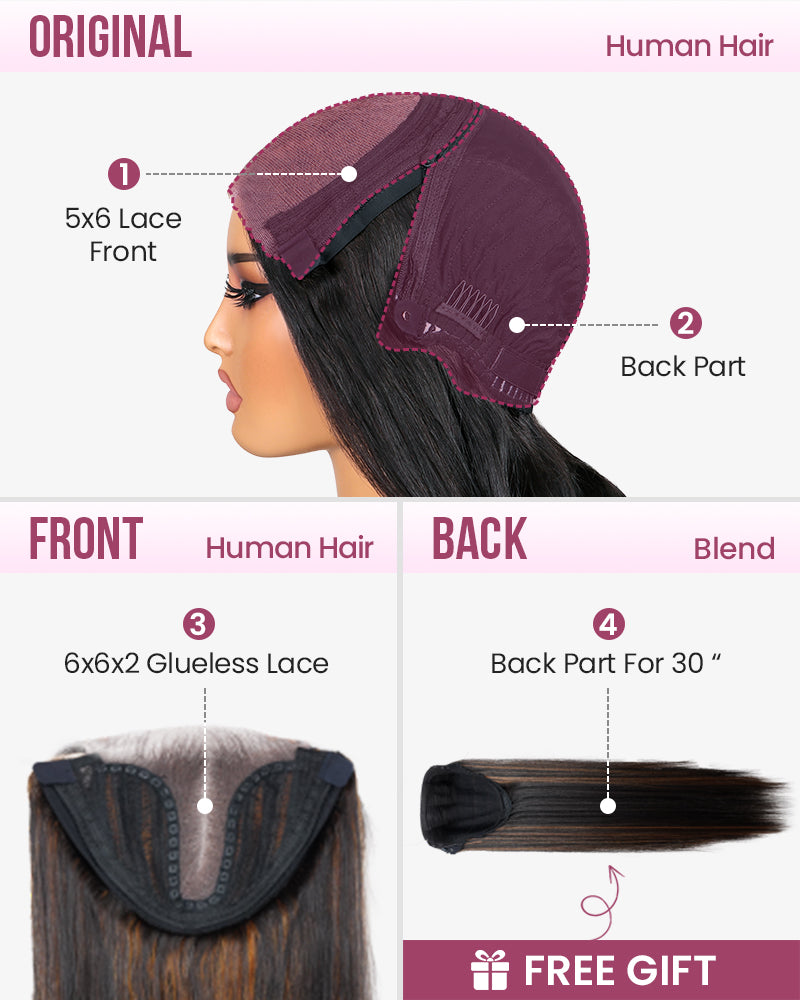 ZIP&amp;Mix-All Wigs | Straight Natural Black Glueless 6x5 Pre-Cut Lace Wig With Optional Replaceable Tops