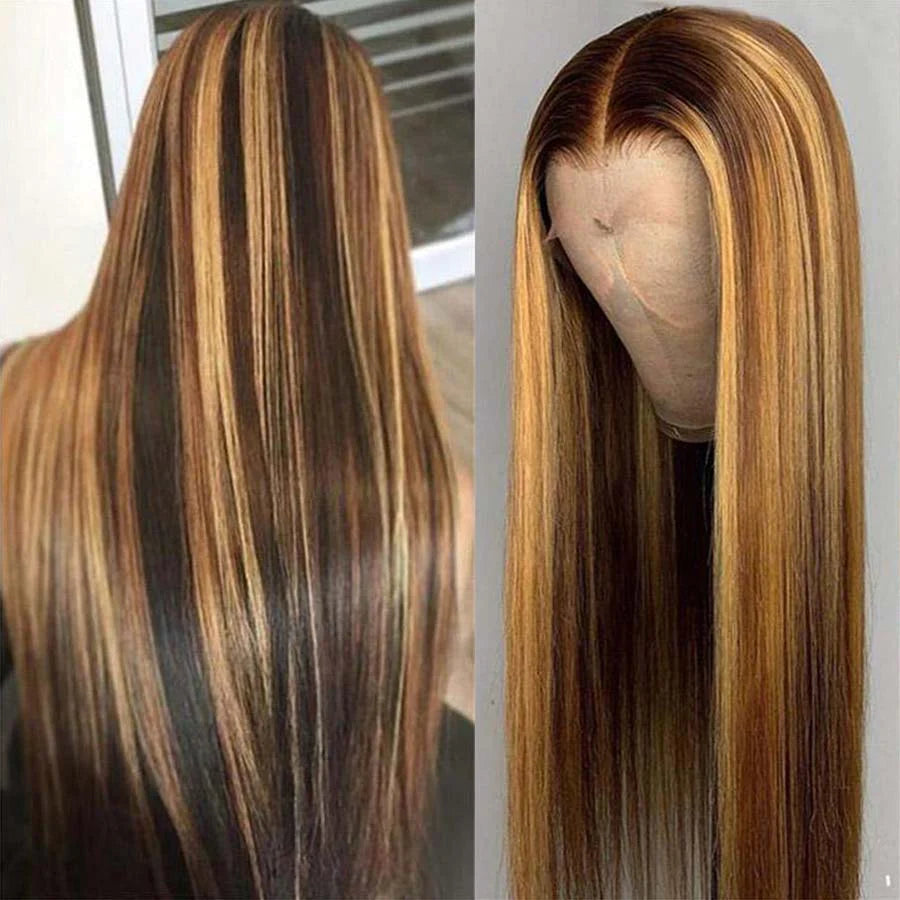 000 4x4 Lace Closure Straight Piano Highlight Colored Wig - Glueless Human Hair Wig