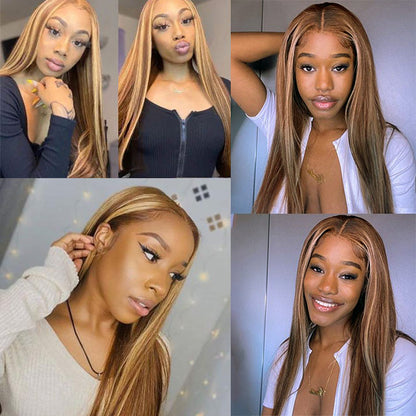 Honey Blonde Piano Highlights Color Hair Straight Colored Wigs 13*4/13*6 Lace Front Wig Straight Hair180% Density - arabellahair.com