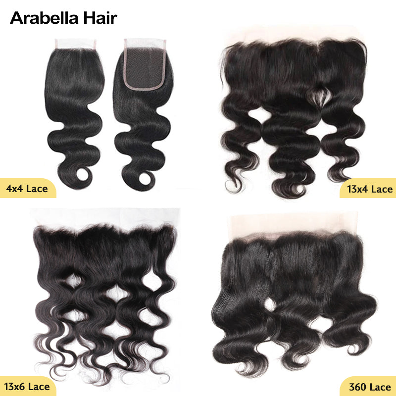 Human hair wig {12A 3Pcs+Frontal} Brazilian Body Wave 3 Bundles Hair Weft With Lace Frontal Closure Human Hair - arabellahair.com