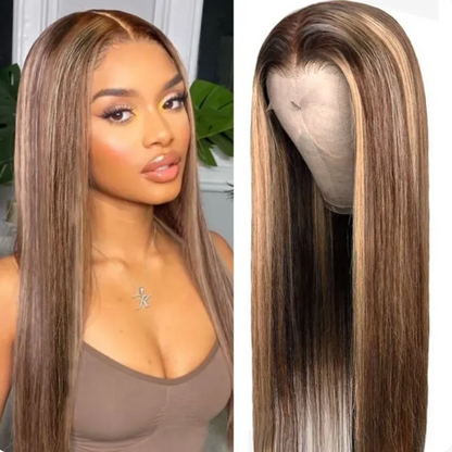 000 4x4 Lace Closure Straight Piano Highlight Colored Wig - Glueless Human Hair Wig