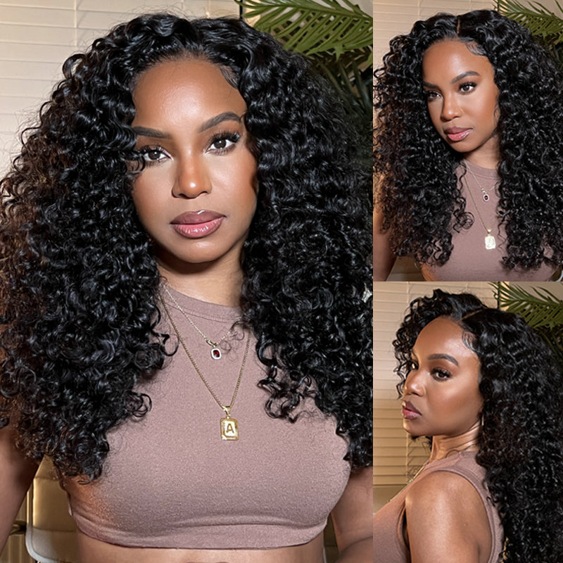 Human hair wig Real Glueless Wig HD 5x5 Lace Closure Wigs Jerry Curly Glueless Wig Pre Plucked 180% Density Natual Black - arabellahair.com