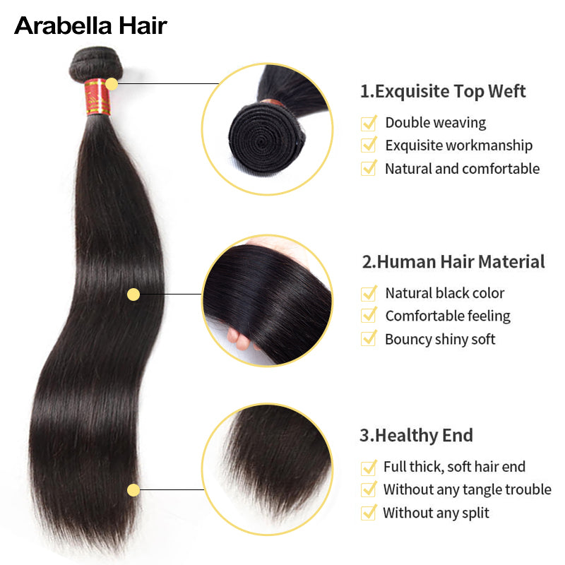 Human hair wig {15A 3Pcs} Double Drawn Straight Full End  Unprocessed Natural Black 3 Bundles/pack Human Hair Extensions - arabellahair.com