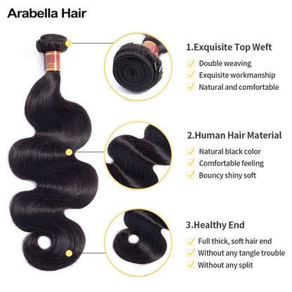 Human hair wig {15A 3Pcs} Double Drawn Full End Body Wave Unprocessed Hair Natural Black 3 Bundles/Pack - arabellahair.com