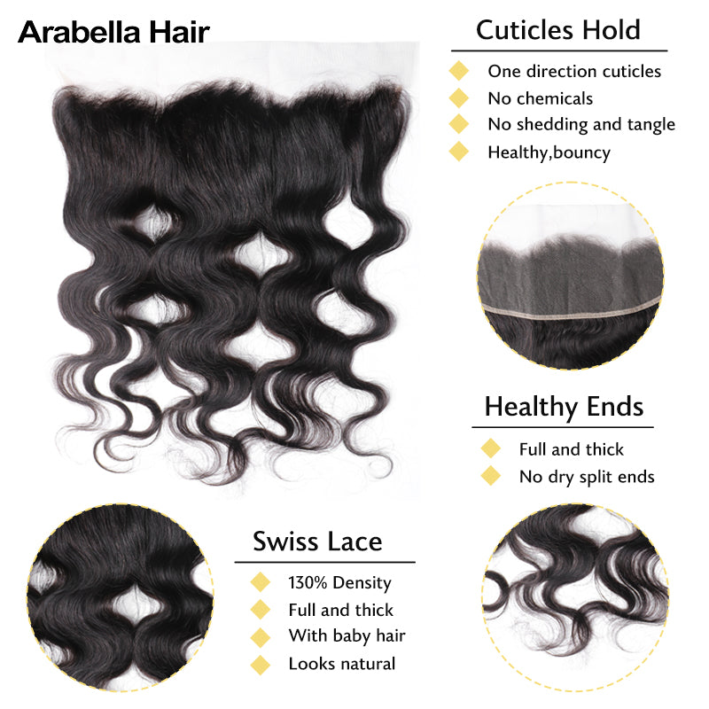 Human hair wig {12A 3Pcs+Frontal} Brazilian Body Wave 3 Bundles Hair Weft With Lace Frontal Closure Human Hair - arabellahair.com