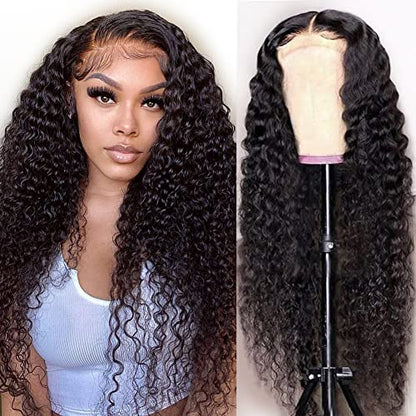 Human hair wig Deep Wave 13x6 Inch Lace Frontal Wig  Natural Black 210% Density Free Part Human Hair - arabellahair.com