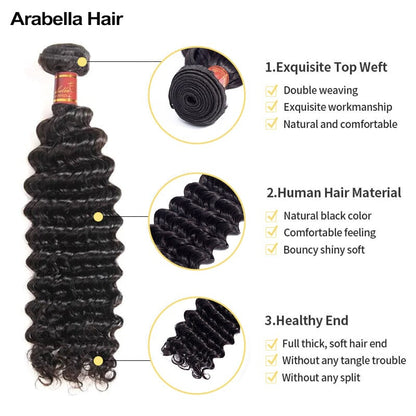 {12A 3Pcs} Deep Wave Unprocessed Virgin Brazilian Hair 3 Bundles 12A Grade Human Hair Arabella Hair 