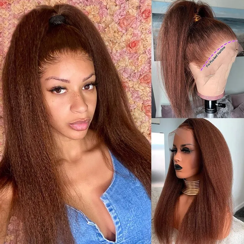 Human hair yaki lace front outlet wigs