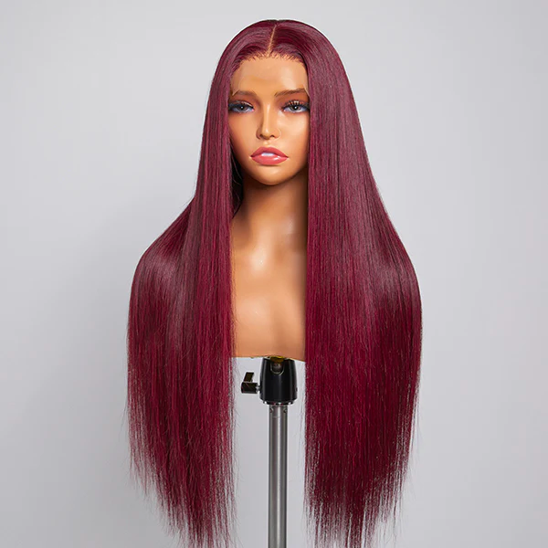 Human hair wig 4x4/5x5 Lace Burgundy 99J Red Colored Hair Closure Wigs Body Wave/Straight Undetectable Hair Wig 180% Density Color Wig Glueless - arabellahair.com