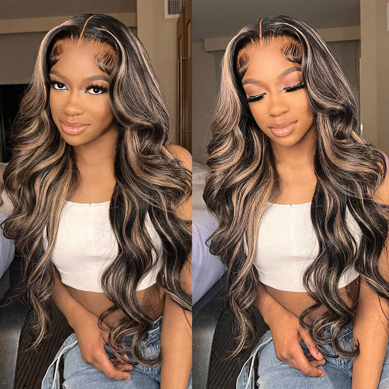 Balayage Highlights Body Wave Human Hair Wig - Real Glueless 13x4/6x5 Pre-Cut Lace Front Wig