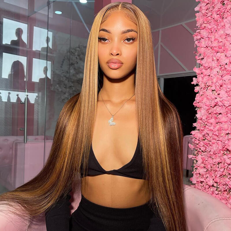 000 4x4 Lace Closure Straight Piano Highlight Colored Wig - Glueless Human Hair Wig