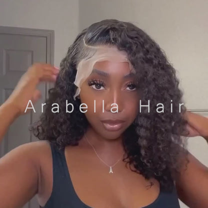 Minimalist Bob: 15A Water Wave 13x4 Lace Front Natural Black Curly Human Hair Wig