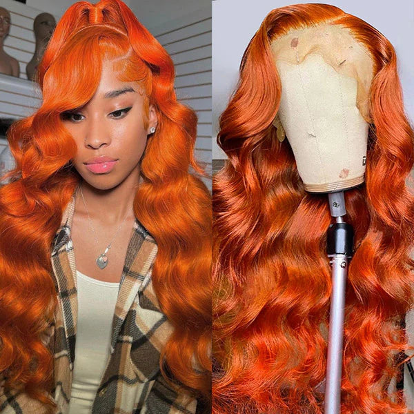 Ginger Orange Color 13x4 Lace Frontal Wig Straight/Body Wave Human Hair Wigs Free Part