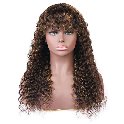 Human hair wig P4/27 Piano Highlights Color Wig Deep Wave  Curly Non-Lace Machine Made Colored Wig Protective Style Human Hair Wigs Machine Made - arabellahair.com