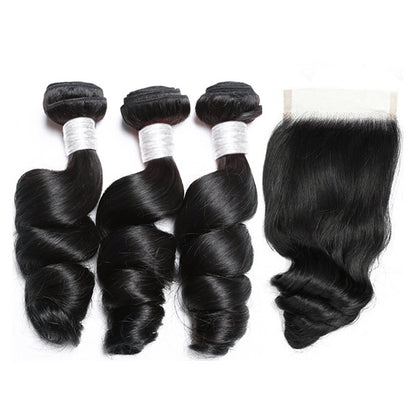 Loose Wave Human Hair Bundles With Closure 12A HD 4*4 Closure With Bundles - arabellahair.com