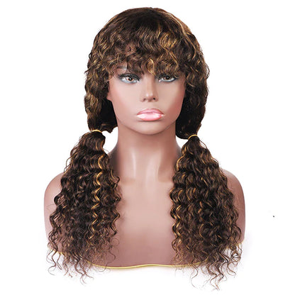 Human hair wig P4/27 Piano Highlights Color Wig Deep Wave  Curly Non-Lace Machine Made Colored Wig Protective Style Human Hair Wigs Machine Made - arabellahair.com