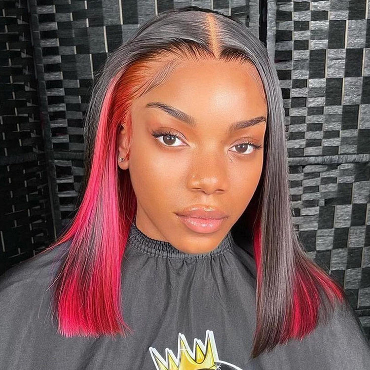【BOGO】Red Peekaboo Highlights Color Short Bob Straight 13x4 Lace Front Human Hair Wigs