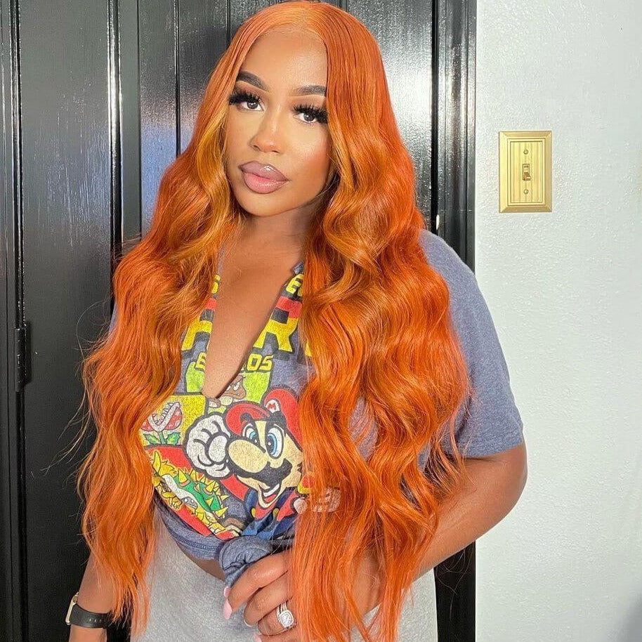 Human hair wig 13x4 Transparent Lace Frontal Wig Ginger Orange Color Wig Straight/Body Wave Human Hair Wigs Free Part - arabellahair.com