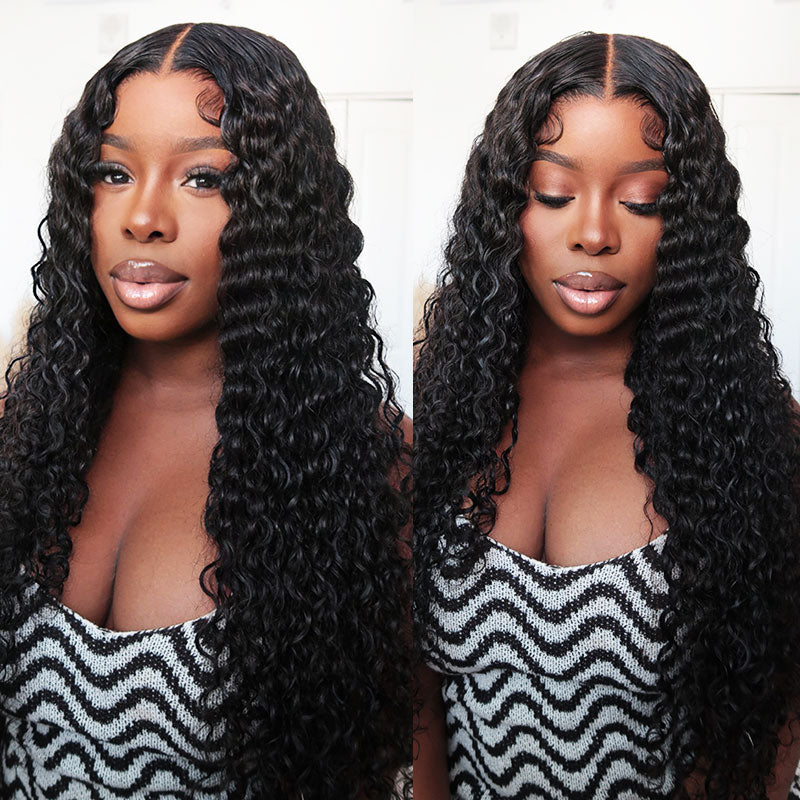 【Super Sale 30inch】 Deep Wave 5x5 Lace Front Natural Black Long Length Wig Human Hair Wig